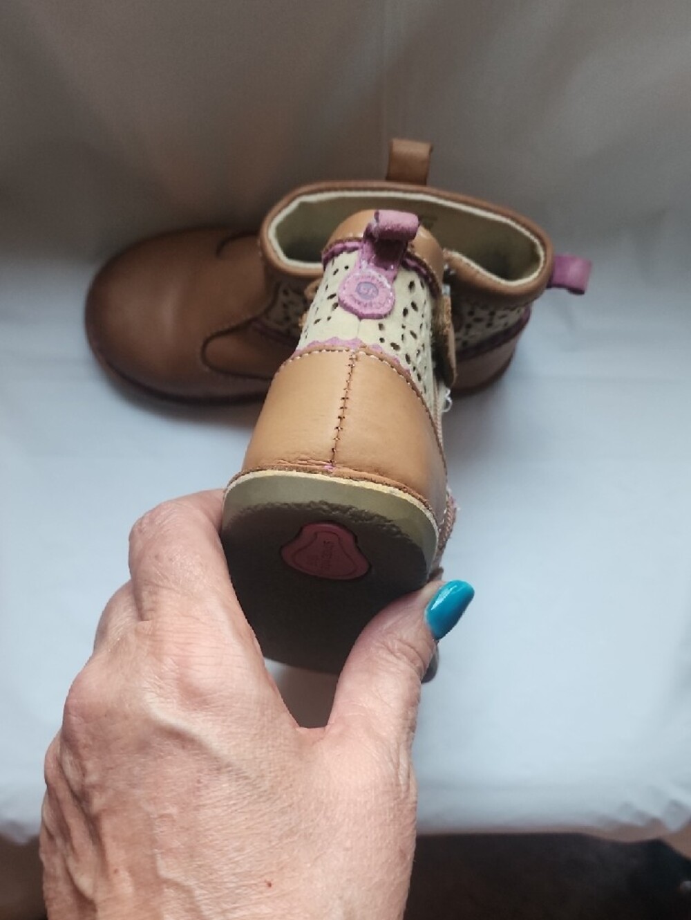 Stride Rite Brown Leather Ankle Boots with Pink Trim - Picture 5 of 7